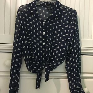 Polka Dotted Shear Button Up Shirt